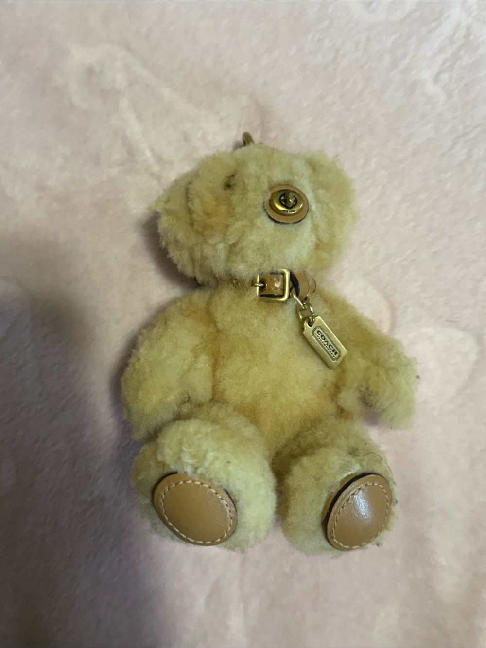 Coach Plush Bear Bag Charm - Pale Yellow with Tan Accents